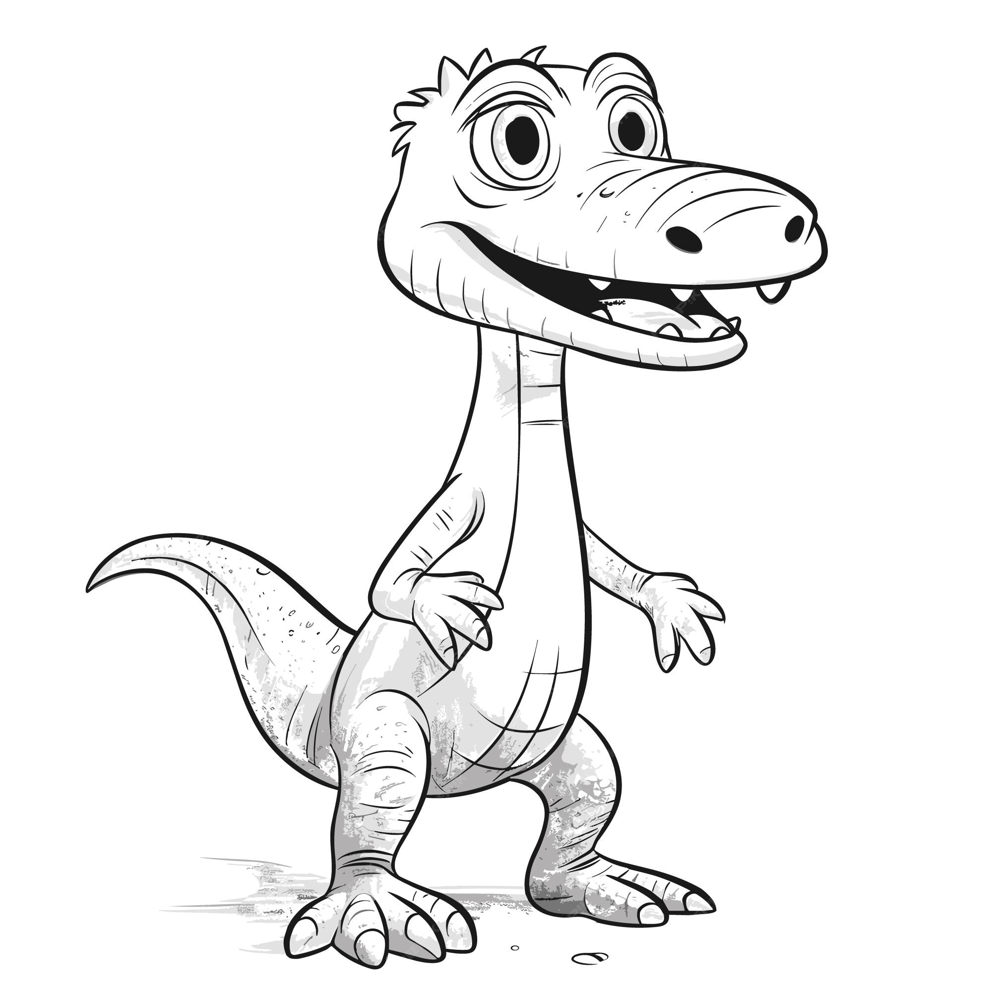 Premium vector happy young skinny baby dinosaur coloring page