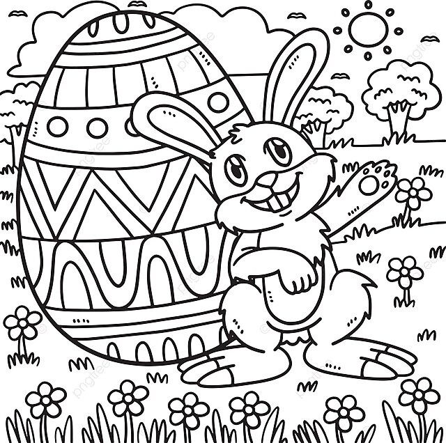 Kidfriendly coloring page cute bunny holding large easter egg vector background outline tradition png and vector with transparent background for free download