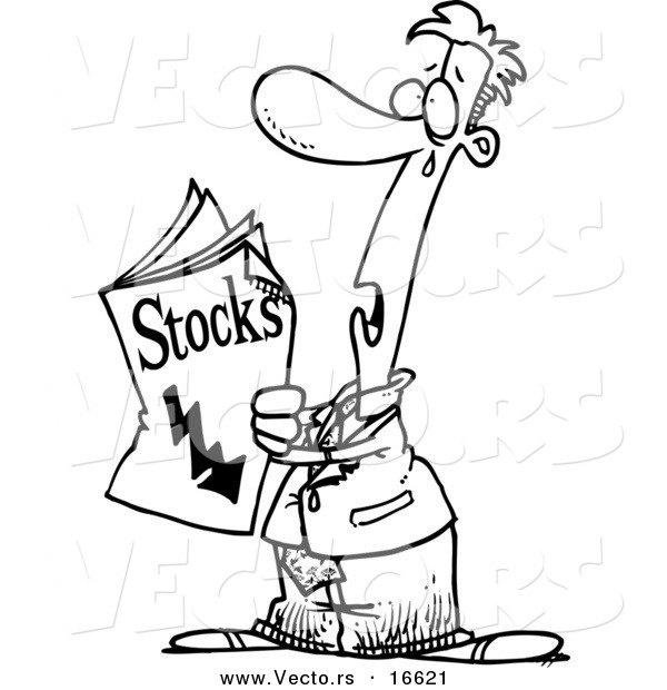 R of a cartoon man reading bad news in the stocks pages