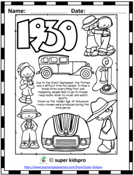 American decades history coloring pages by super kidspro tpt