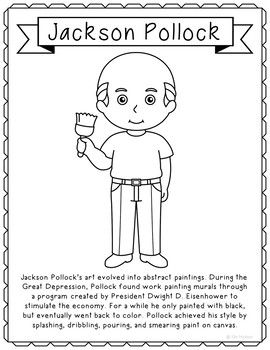 Jackson pollock famous artist coloring page activity art history worksheet jackson pollock art pollock art famous artists