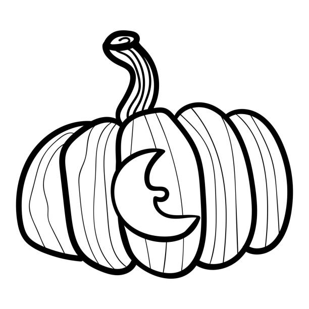 A large pumpkin with a glowing moon coloring page adult and kids accessory for fort season is winter or fall warmth and fort vector vector illustration stock illustration