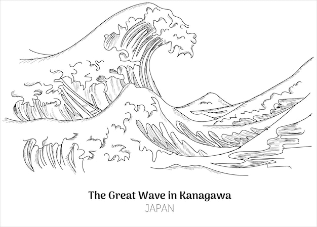 Premium vector the great wave in kanagawa also known as the great wave drawing