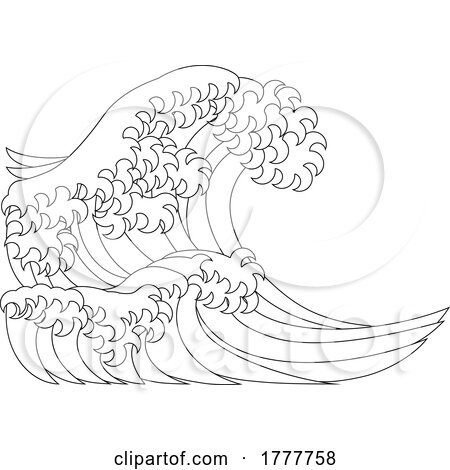 A japanese great wave outline coloring book page posters art prints by