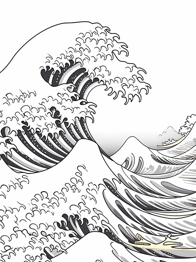 Line art inspired by the great wave off kanagawa art print by essence lines