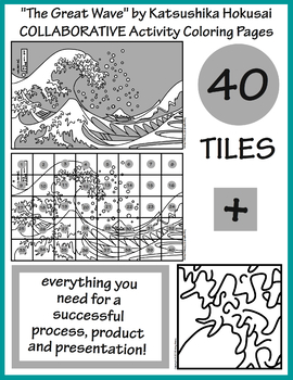 The great wave by hokusai collaborative activity coloring pages by mary straw