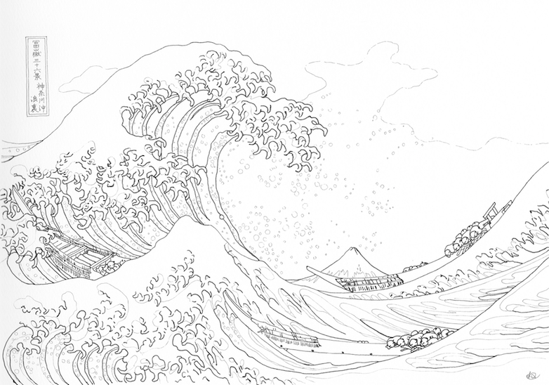 Coloring page hokusai the great wave