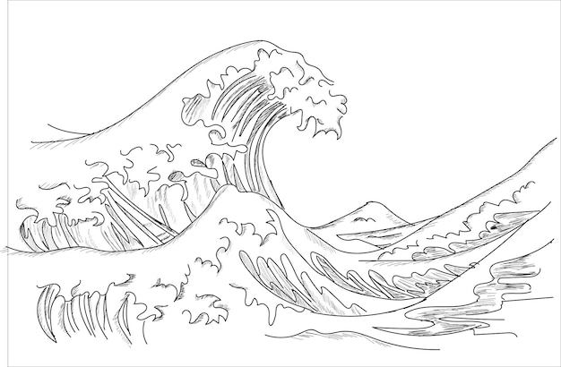 Premium vector the great wave in kanagawa also known as the great wave drawing