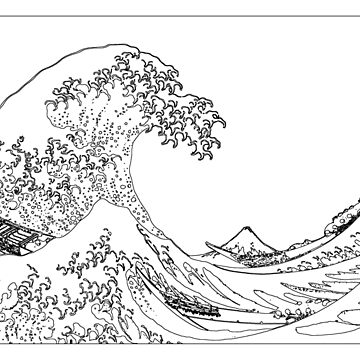 Great wave outline black and white poster for sale by indfinite