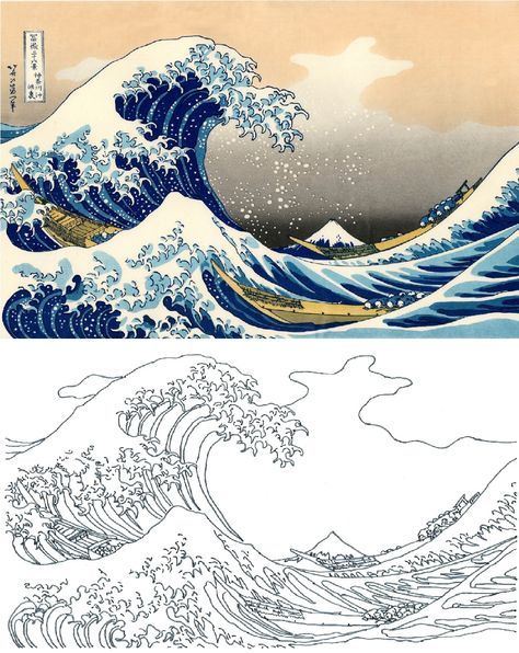 Katsushika hokusai coloring pages wave painting japanese art wave art