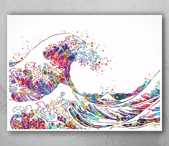 The great wave off kanagawa big wave watercolor print housewarming gift wedding gift sea themed wall art poster wall hanging nautical