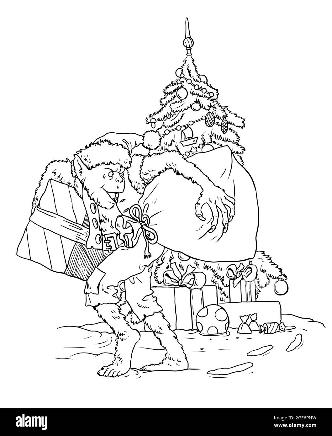 The grinch steals christmas presents christmas template for coloring stock photo