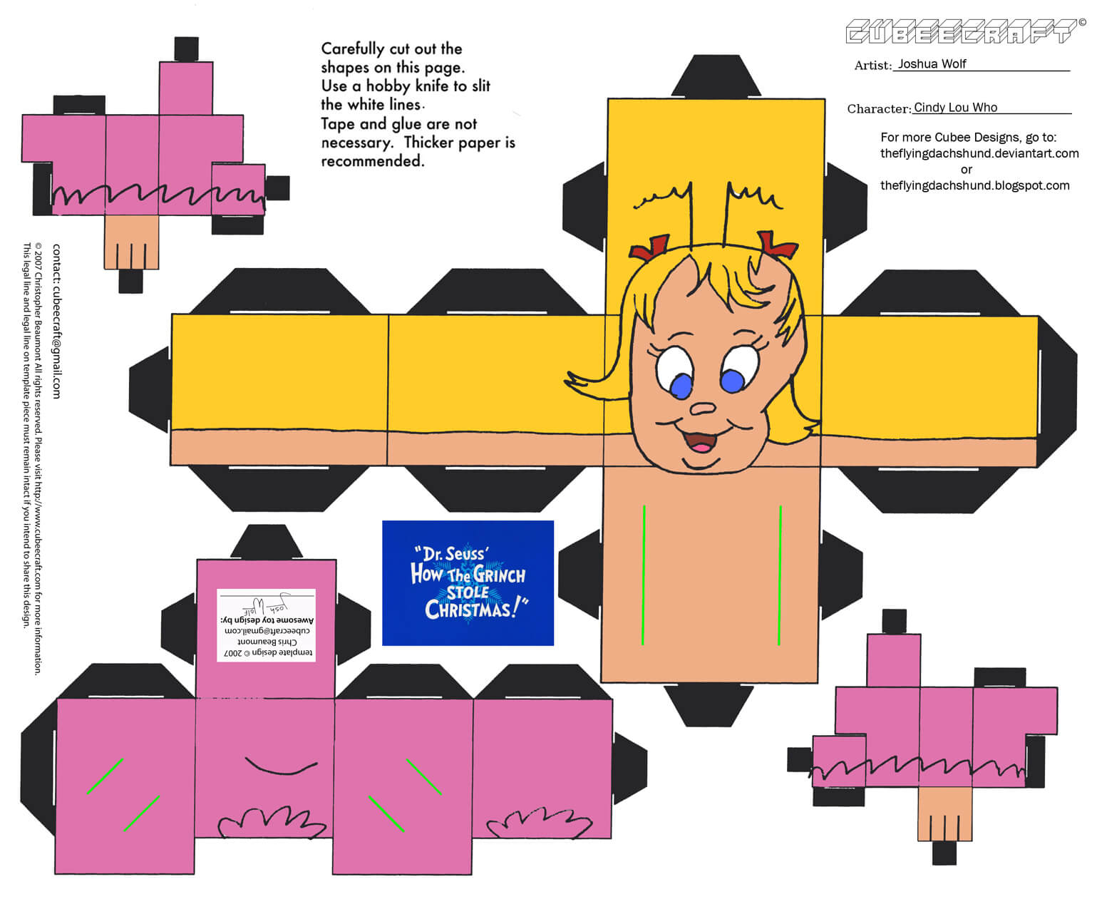 Cindy lou who paper toy free printable papercraft templates