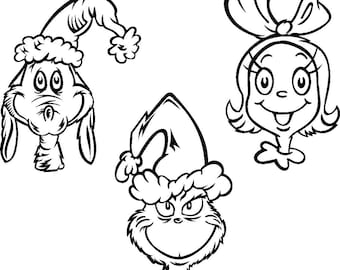 Cindy lou max and grinch trio coloring bundle png