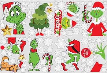 Kiddale sheets grinch window clings christmas window decals grinch holiday decorations xmas window stickers for home shop windows glass home kitchen