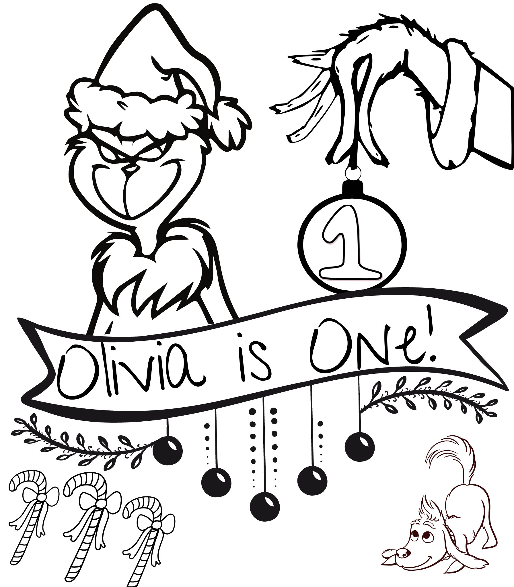 Fully customizable grinch birthday coloring sheet
