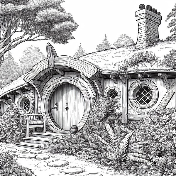 Coloring book hobbit housescoloring pages hobbit houseseas