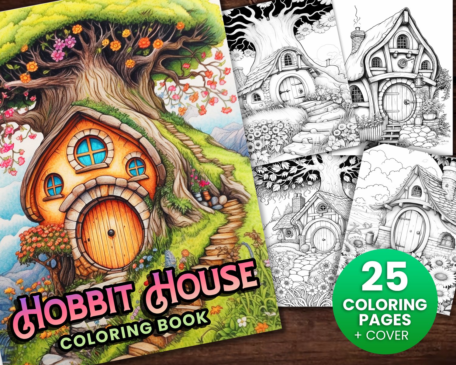 Hobbit homes coloring book adults kids instant download