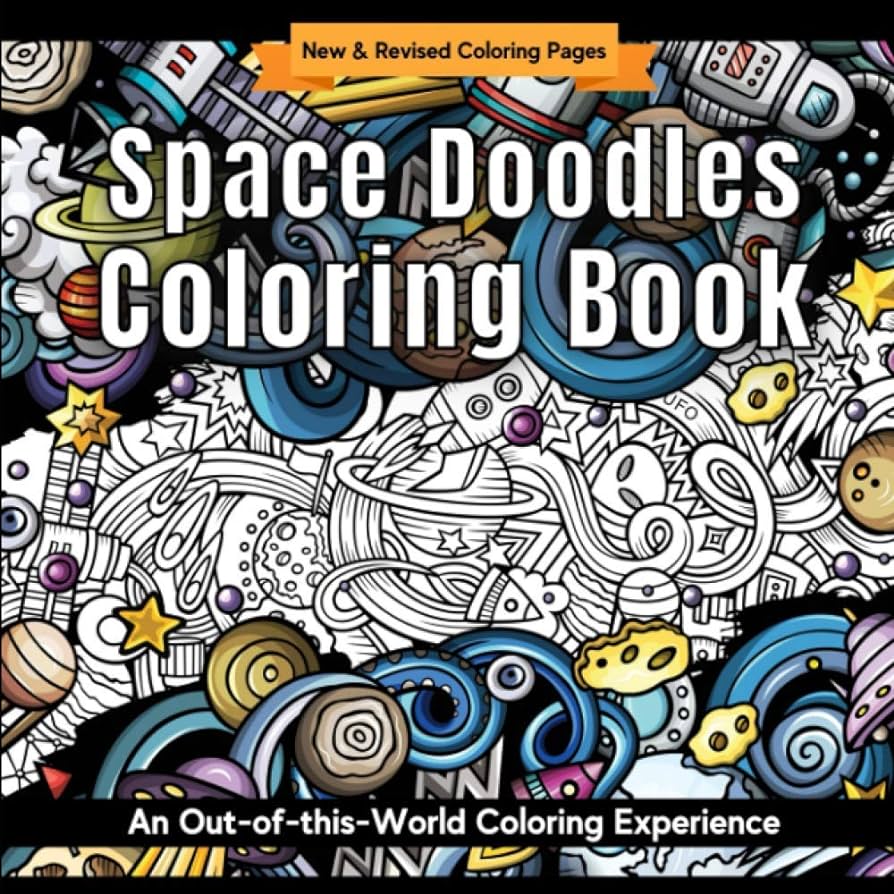 Space doodles loring book stars planets galaxies spaceships and more outer space zentangle loring pages for adults black hole space loring books press red ink books