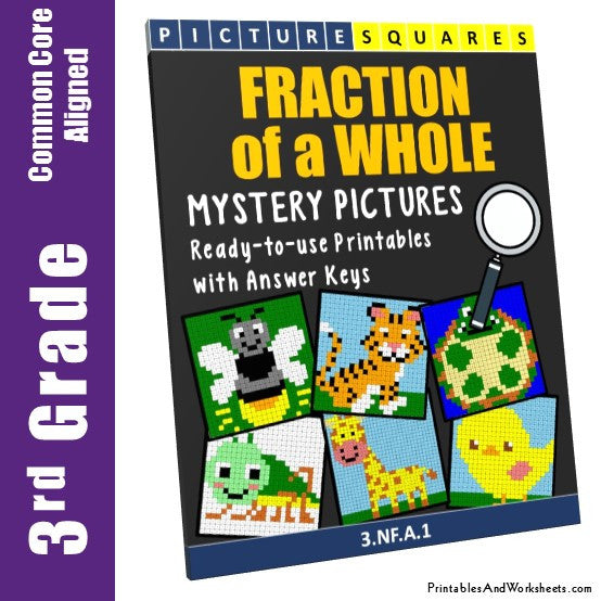 Rd grade fractions of a whole mystery pictures coloring worksheets