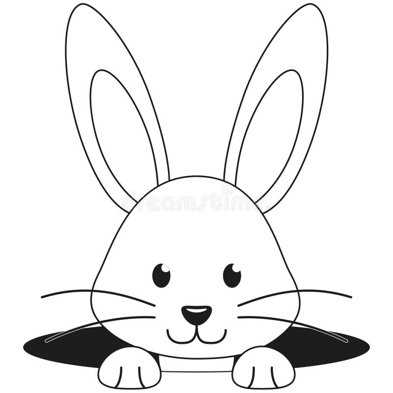 Line art black and white rabbit face hole icon stock vector