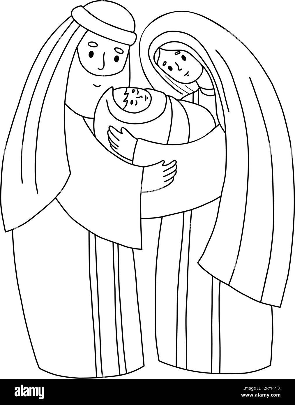 Christmas holy family virgin mary saint joseph and baby jesus birth of savior christ vector illustration outline hand drawing doodle for xmas hol stock vector image art