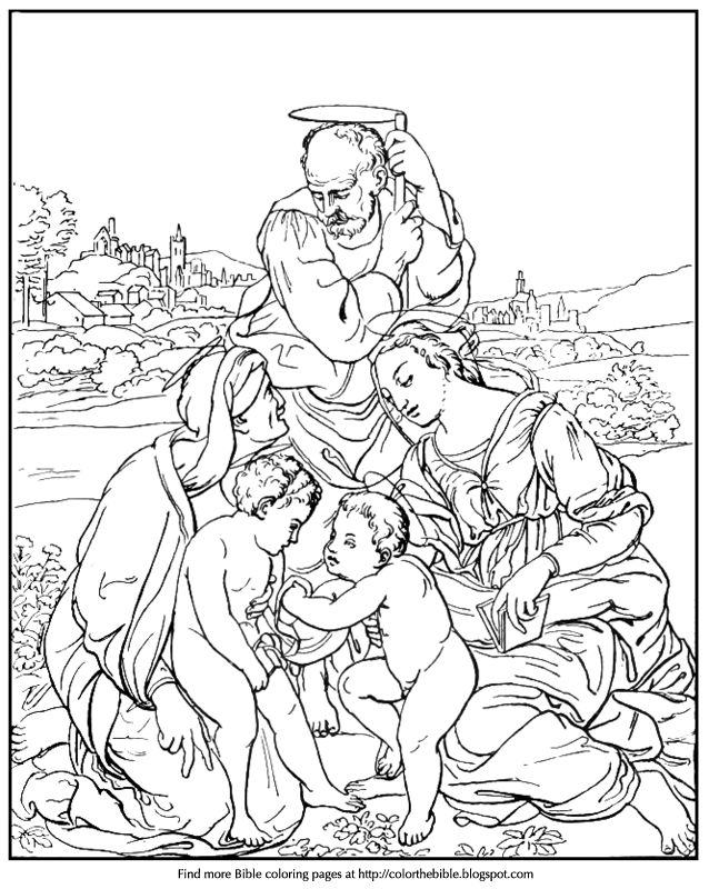 Color the bible the canigiani holy family coloring page