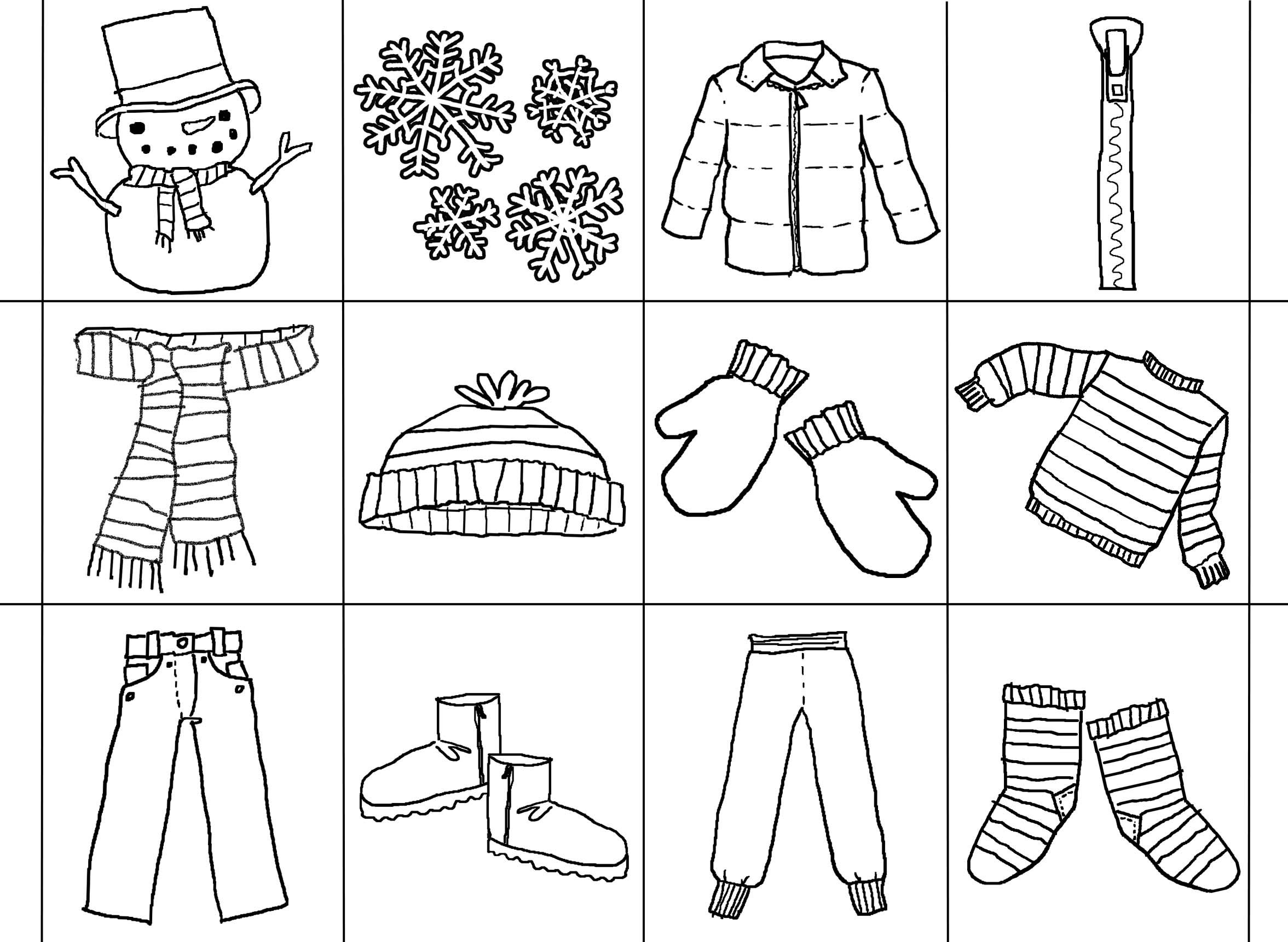 The jacket i wear in the snow bingo preschool coloring pages coloring pages winter clothes worksheet