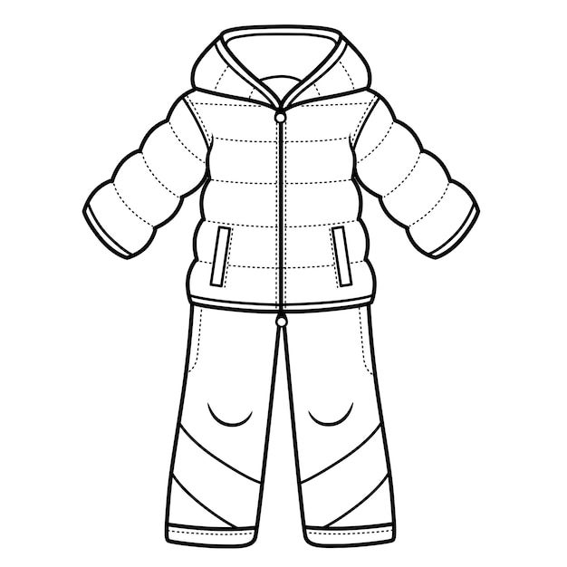 Premium vector winter warm set jacket and pants unisex outline for coloring on a white background