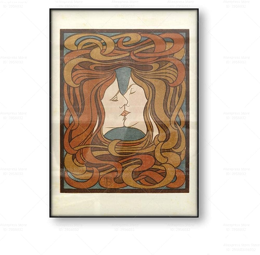 Pictures poster art prints vintage art poster the kiss peter behrens wall art canvas print women art nouveau poster antique canvas painting picture cor poster art co