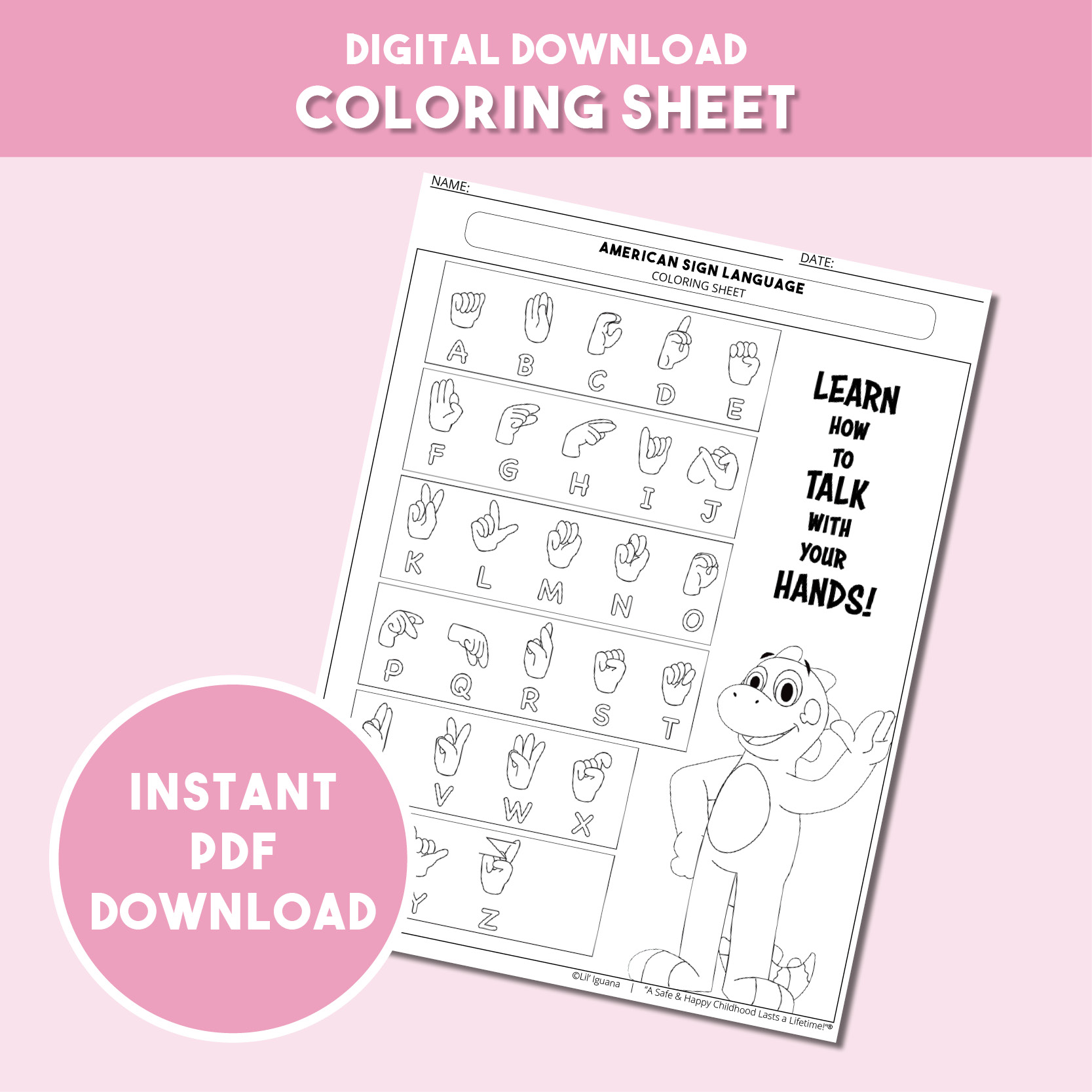 American sign language asl â coloring sheet