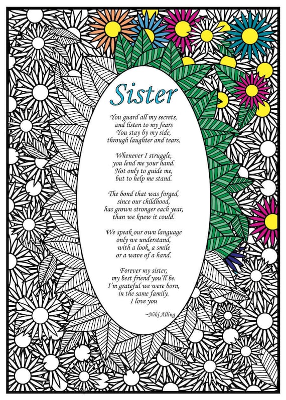 Sister poem coloring page
