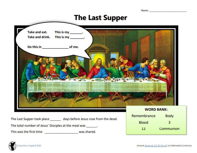 The last supper worksheet fill