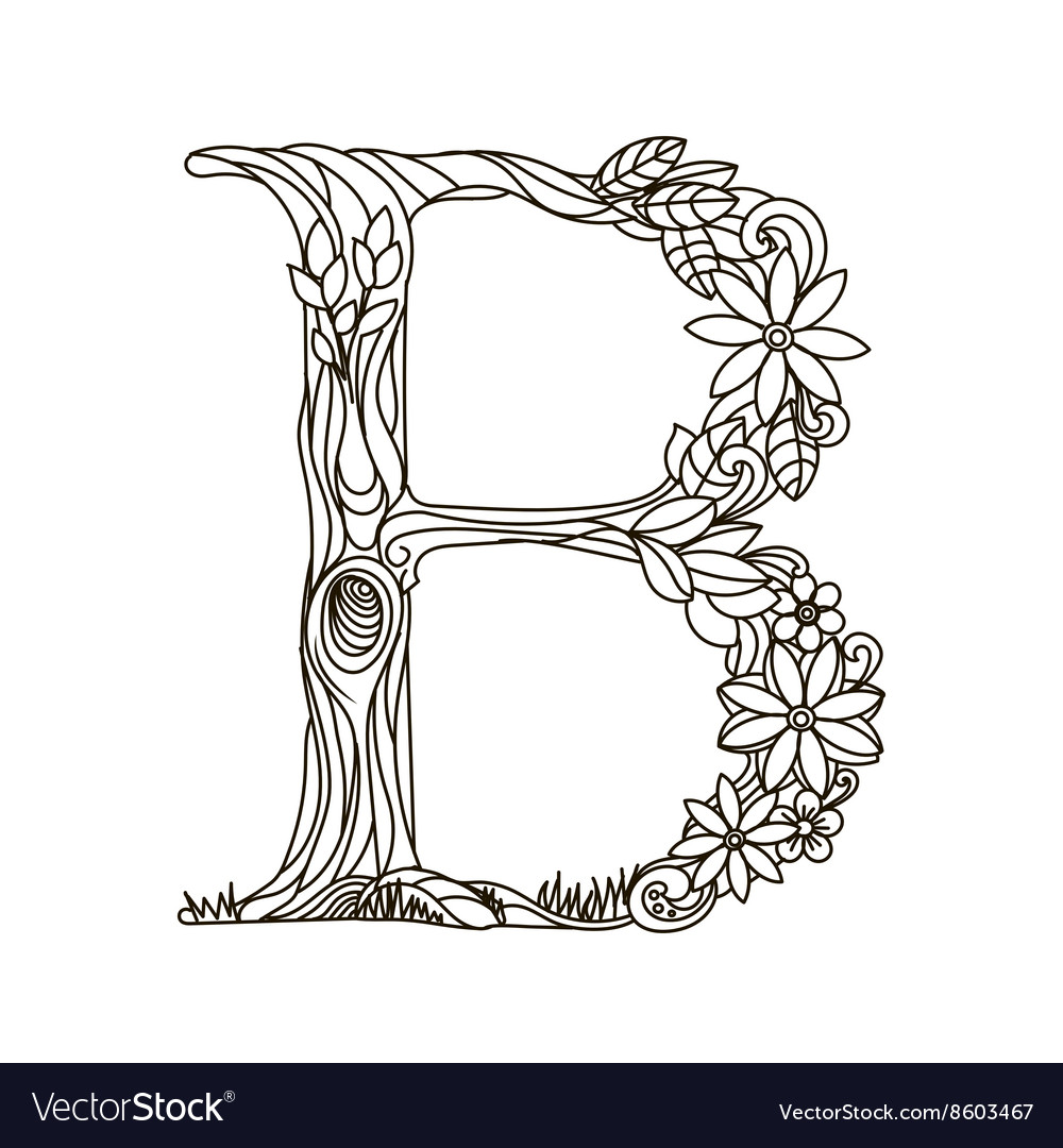 Letter b coloring book for adults royalty free vector image