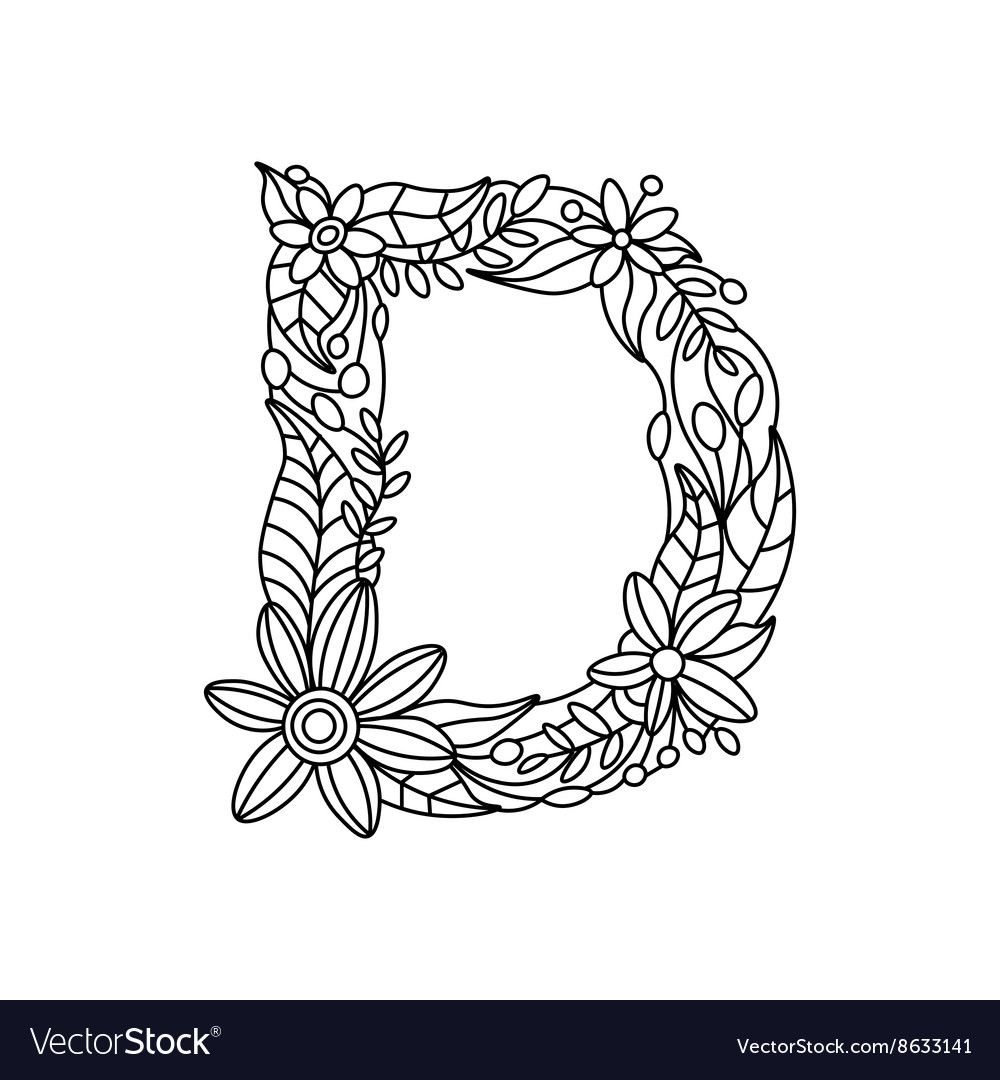 Letter d coloring book for adults royalty free vector image