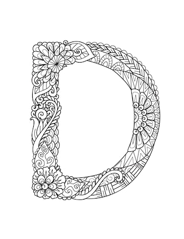 Premium vector mandala letter d monogram adult coloring book engraving design
