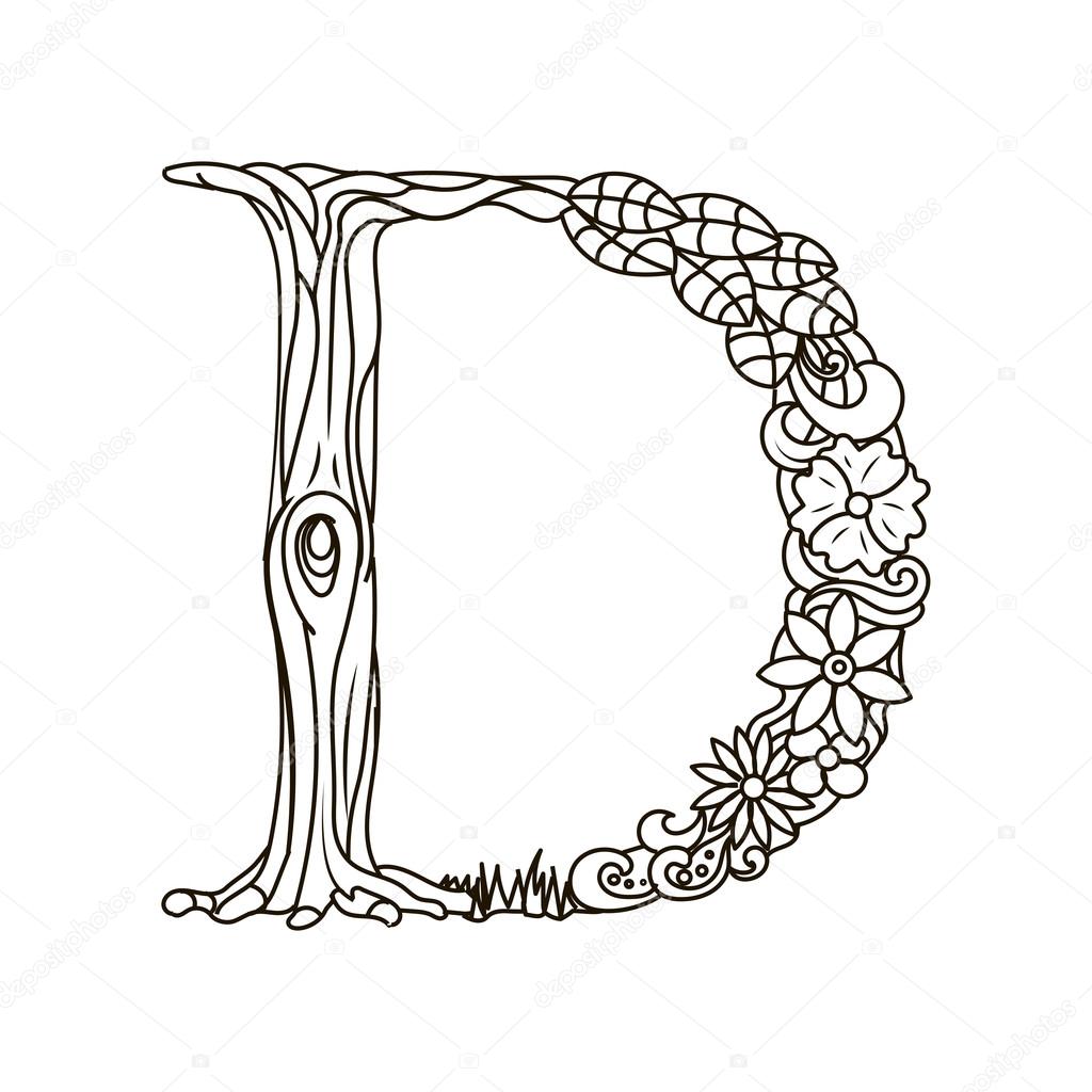 Letter d coloring book for adults vector stock vector by alexanderpokusay