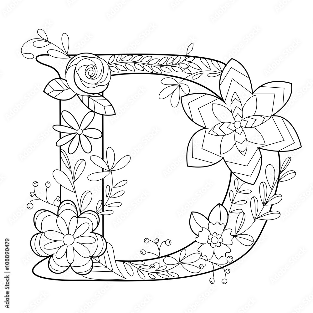 Letter d coloring book for adults vector vector