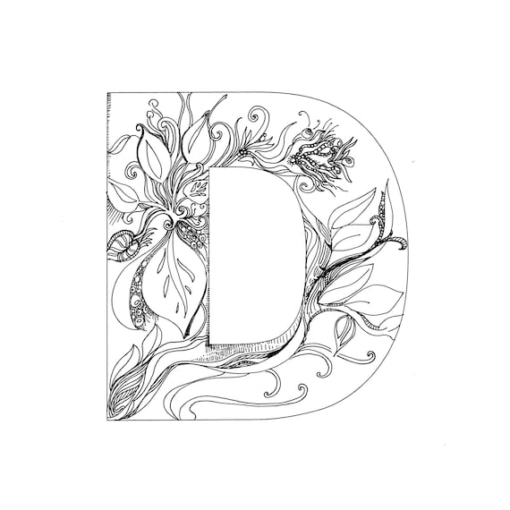 Diy print and color coloring pages the letter d floral coloring page floral monogram initial d decorative letter