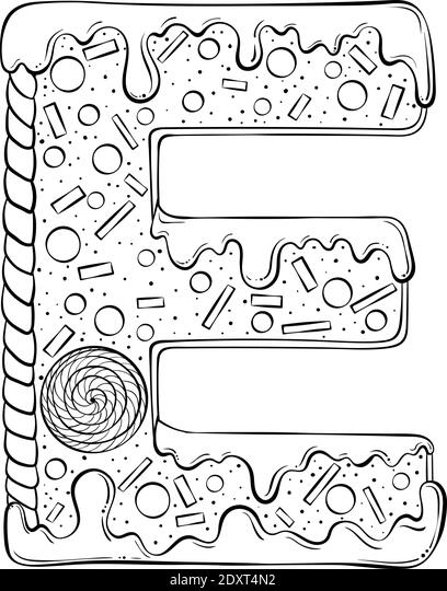 Letter e gingerbread cookies in the form of letters cartoon vector font made in hand drawn line art style isolated on white background lettering logo template coloring book design stock vector image