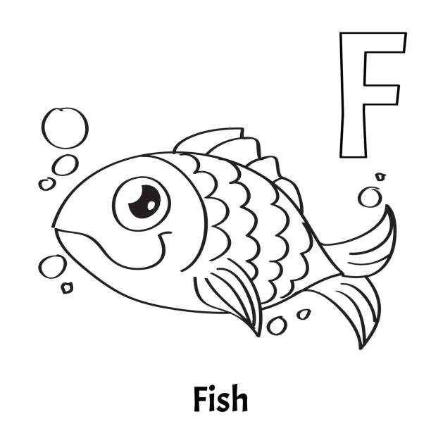 Vector alphabet letter f coloring page fish stock illustration