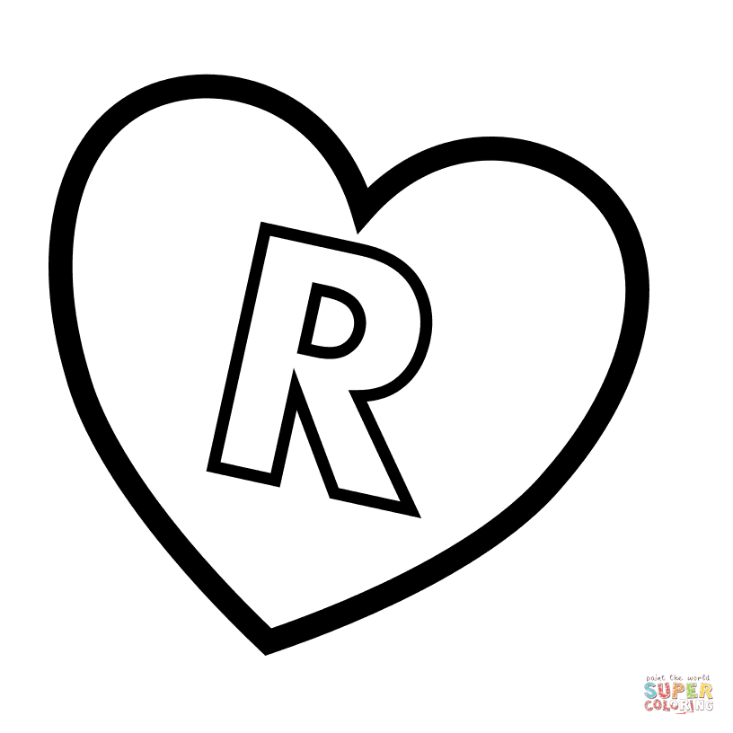 Letter r in heart coloring page free printable coloring pages
