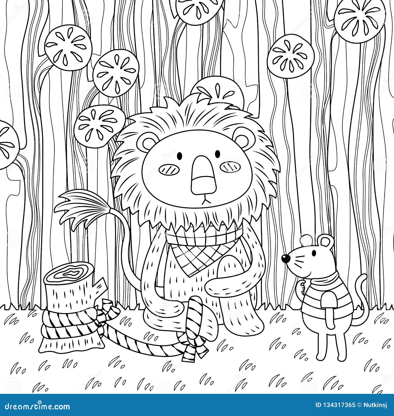 The lion and the mouse colorless stock vector