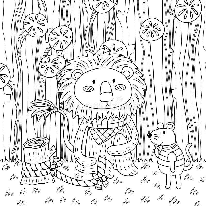 The lion and the mouse colorless stock vector