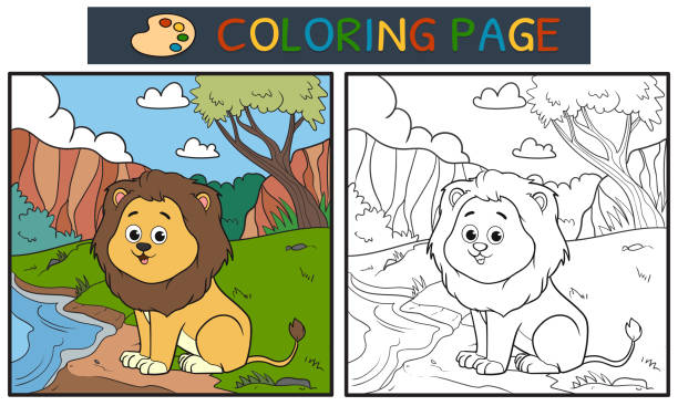 Printable lion drawings stock illustrations royalty