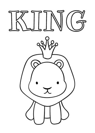 Coloring pages black and white cute hand drawn lion doodles lettering king print royalty free svg cliparts vectors and stock illustration image