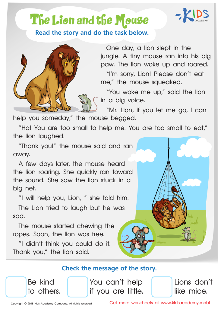 The lion and the mouse worksheet free printout for kids
