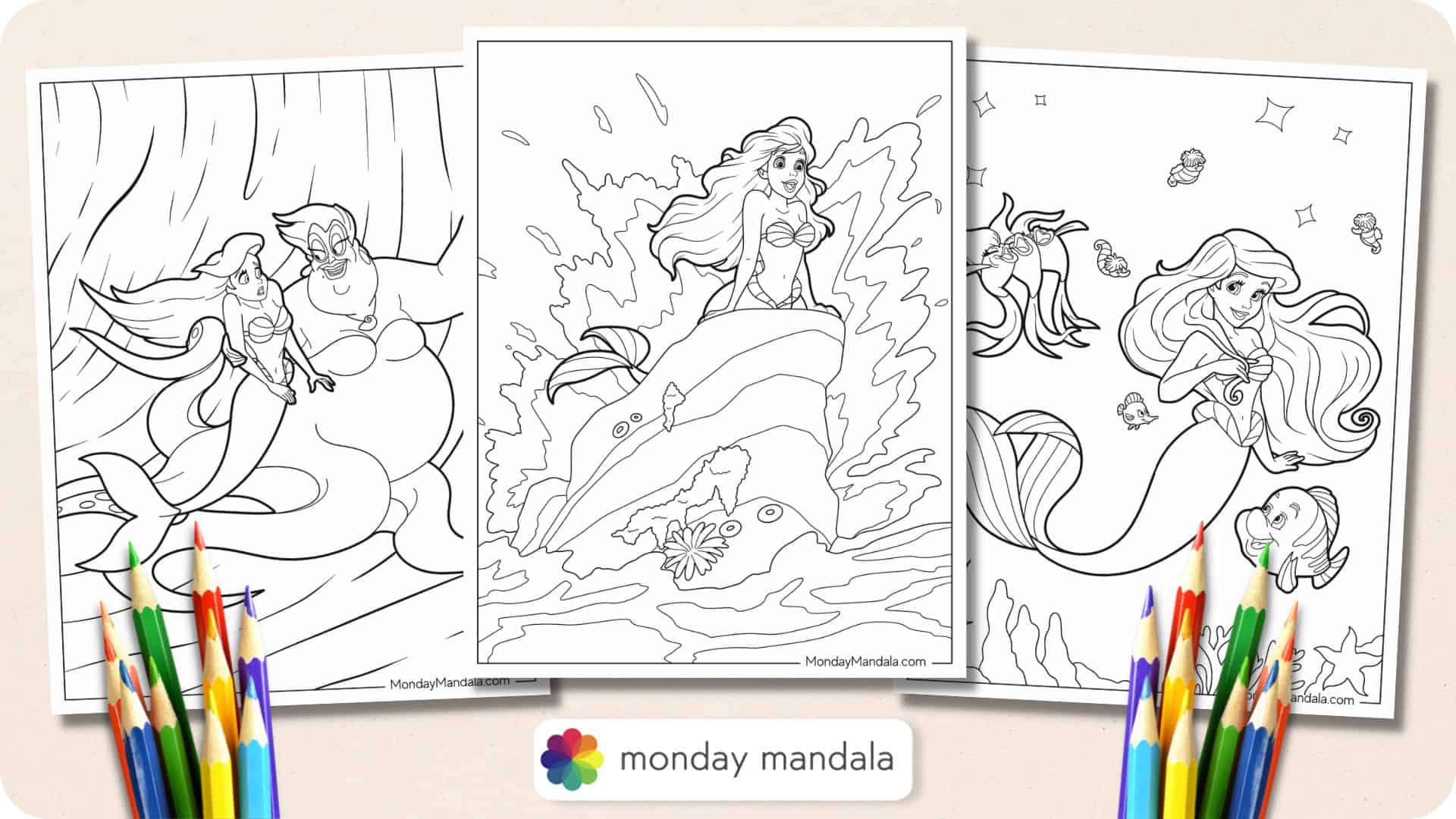 Ariel coloring pages free pdf printables
