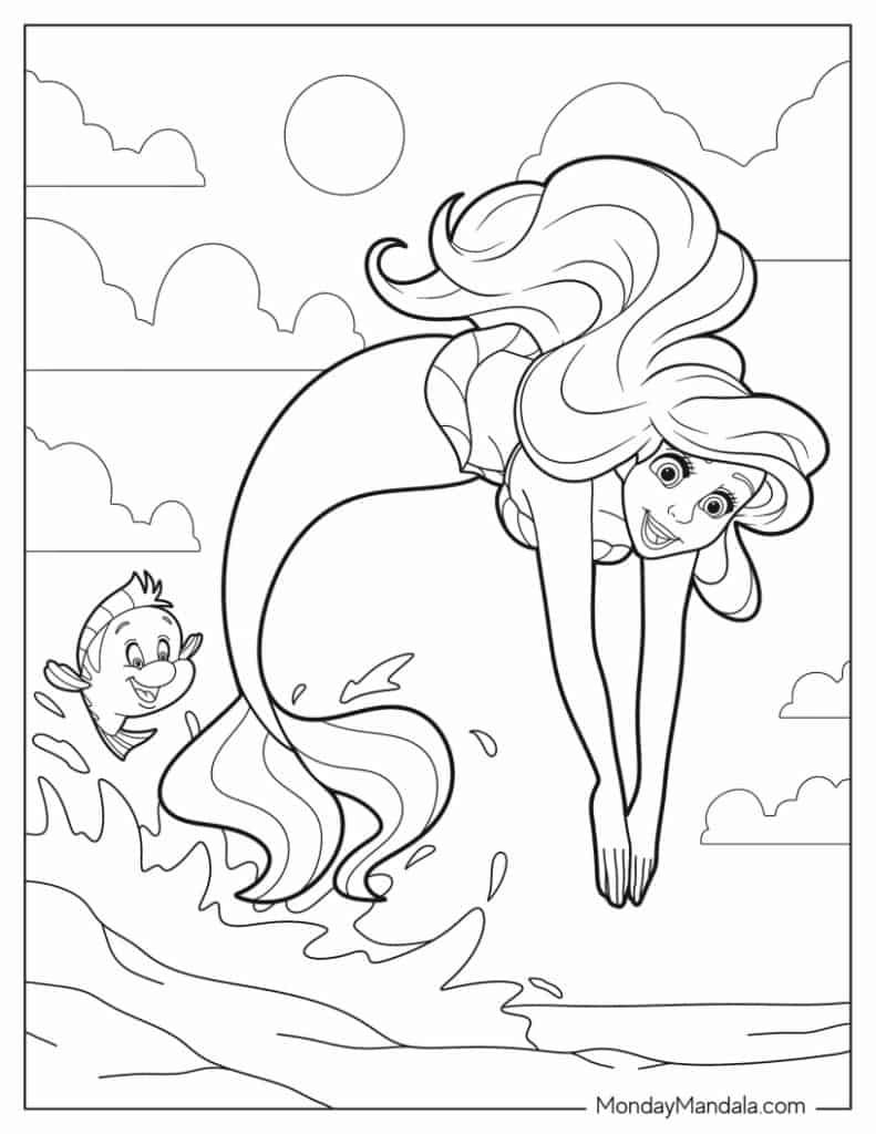 Ariel coloring pages free pdf printables