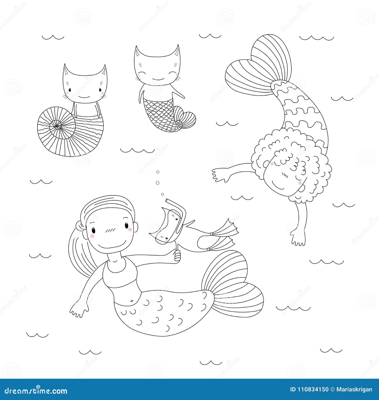 Cute mermaids coloring pages stock vector